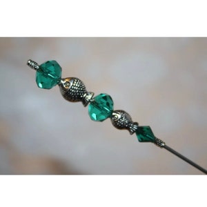 Fish Hatpin }{ Sparkling Crystal Glass Peacock Green}{ 6” Long Sturdy Steel Stick & Clutch to Use and Wear }{ Hat Pin Sun Beach }{ HP2406
