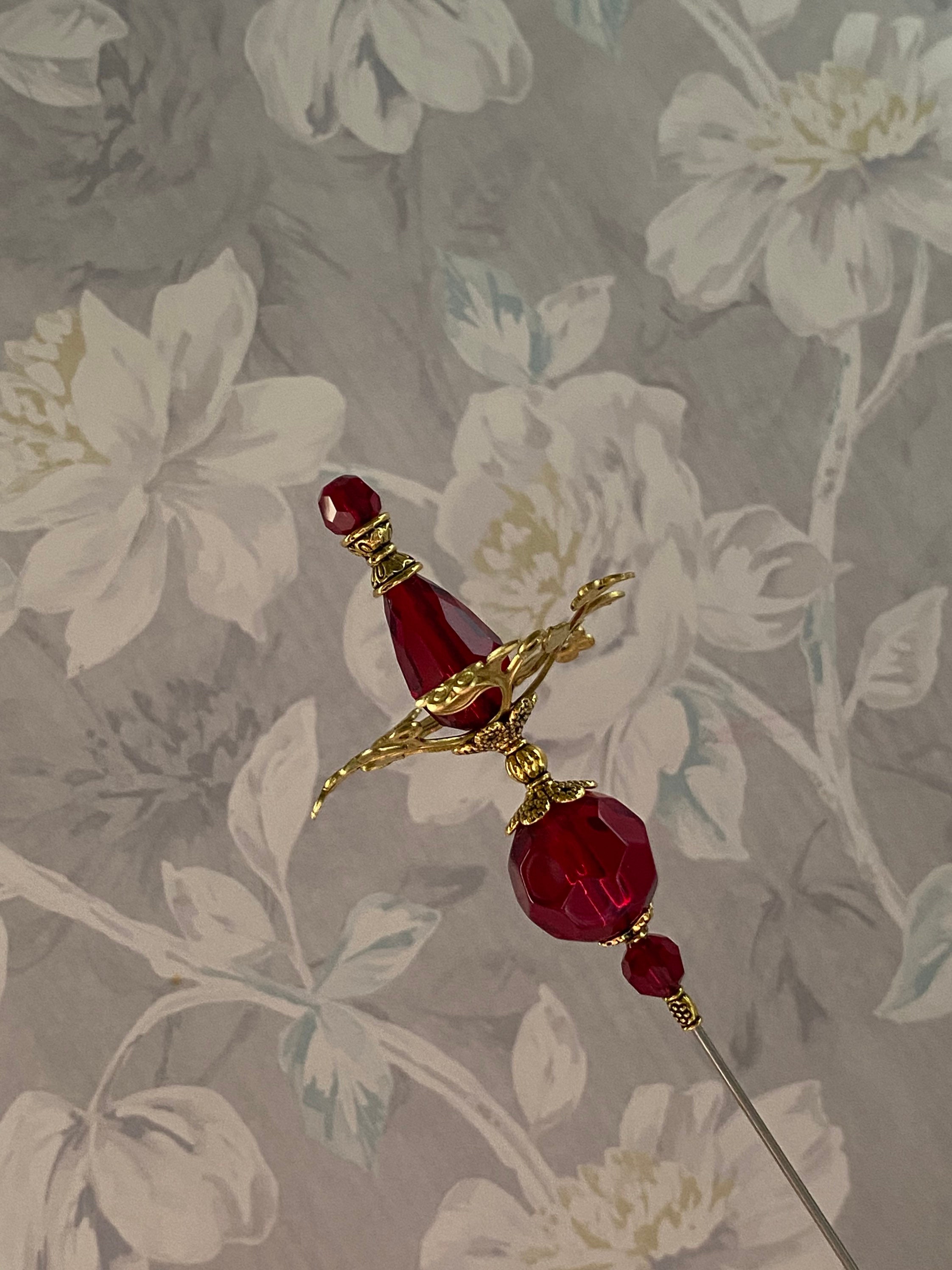 Sparkling Ruby Red Crystal Glass Hat Pin }{ Choose Your