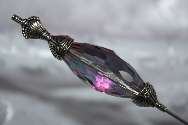 7 Long Hat Pin }{ Huge Carnival Crystal Glass { Sturdy Stick } BOLd High Quality New Victorian Antique Lapel Scarf Hatpin Vintage HP3016