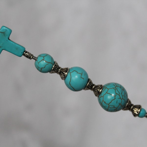 Turquoise Stone Hat Pin with Cross } 9"Long Sturdy Steel Stick & Clutch to Use and Wear} Derby Victorian Antique Vintage Style Hatpin HP3071