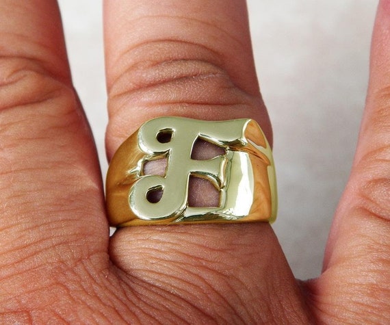 Classy Solid 14K Gold F Letter Name Initial Signet Ring Mens Women A True Beauty