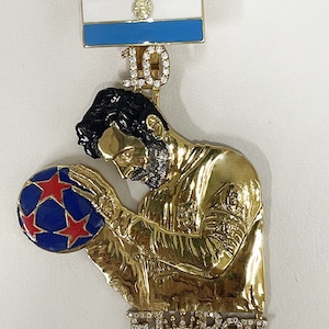 Massives 18K Gold Diamanten Lionel Messi Anhänger Argentinien Barcelona FC Fussball