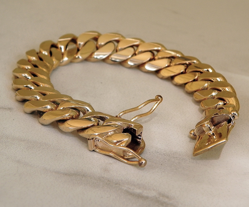 Solid 14K Gold Miami Men's Cuban Curb Link Bracelet Heavy Etsy