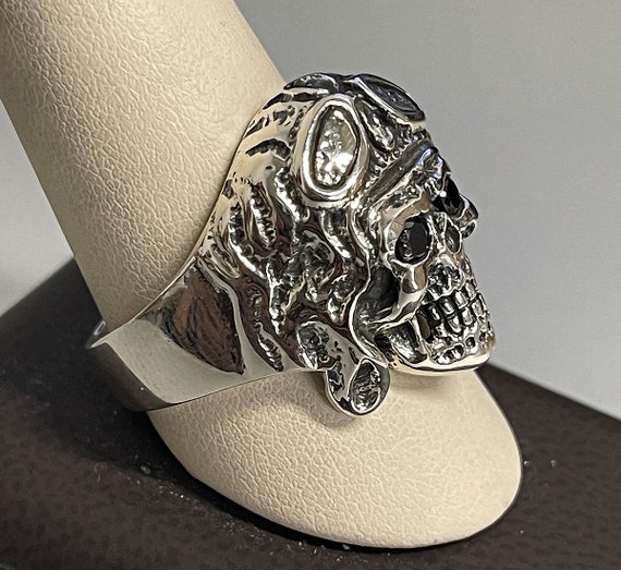 Bague aviateur tête de mort en argent sterling avec lunettes et