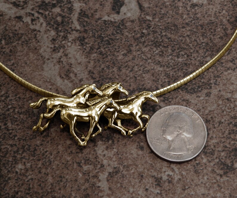 Beautiful Solid 14K Gold Running Horses Necklace With VS Etsy