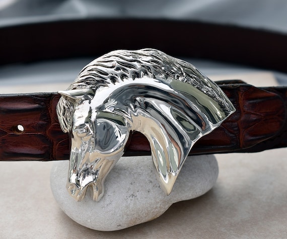 Large Sterling Silver 3D Trunk Up Walking Elephant Belt Buckle Great Details