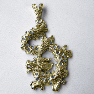Impressive Large Solid 14K Gold Chinese Dragon Pendant VS Quality Diamonds 14.4g