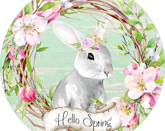 Easter Metal Sign, Welcome Sign, Bunny Wall Hanger, Bunny Metal Sign, Easter Decor, Spring Flowers Sign, Spring Wreath Sign, Summer Decor