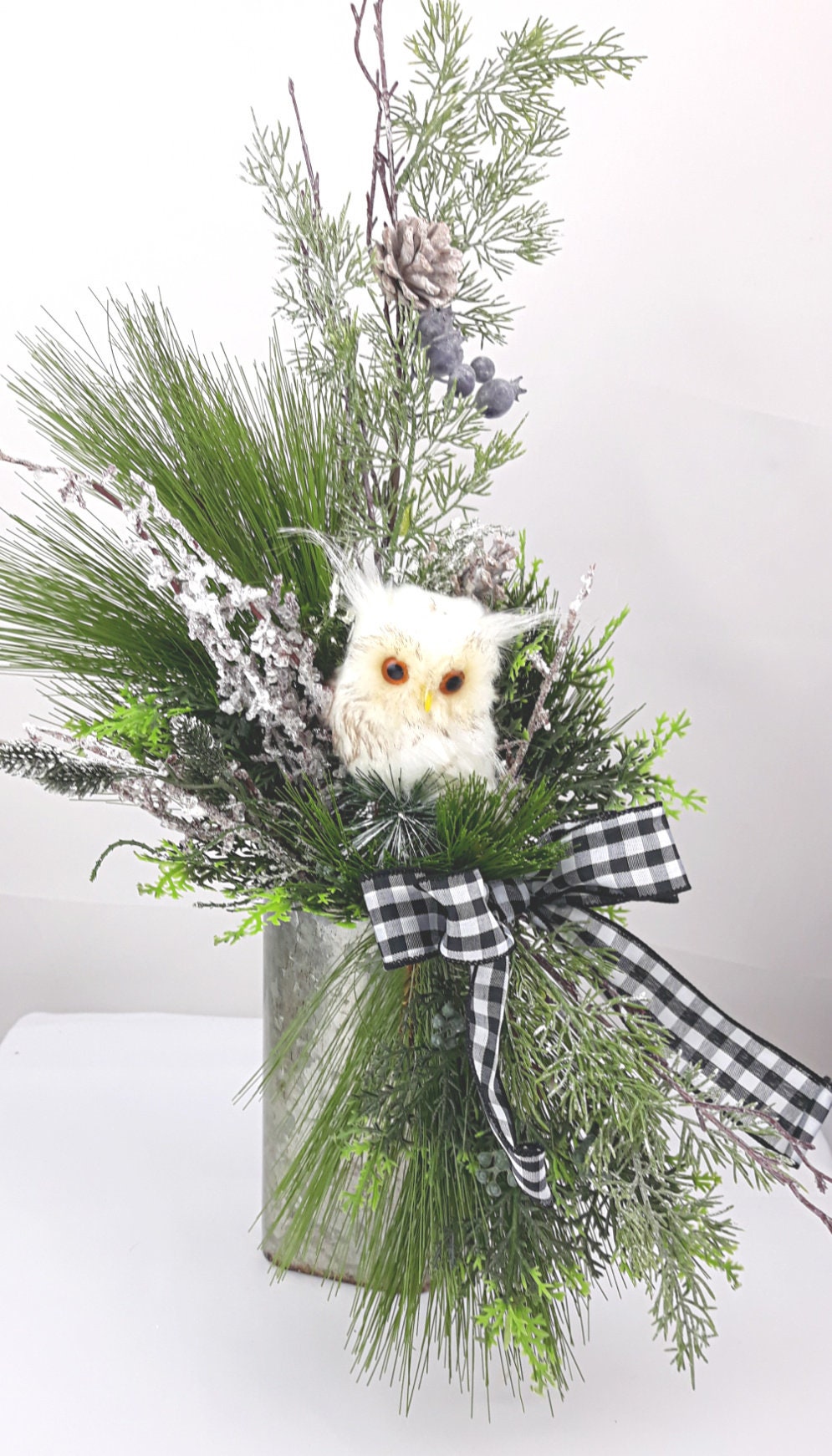 Owl Wall Pocket, Rustic Christmas, Christmas Owl Wreath, Owl Christmas Table Top, Christmas Floral, 