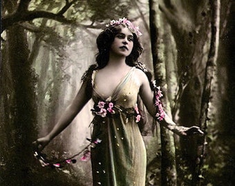 Wood Nymph - Restored Vintage Photograph made with Archival Recycled Materials - Giclee Prints and Note Card -