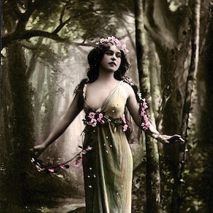 Wood Nymph - Restored Vintage Photograph made with Archival Recycled Materials - Giclee Prints and Note Card -