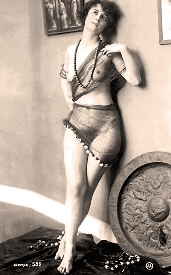 Semi-nude Portrait Classic French Postcard Restored photo