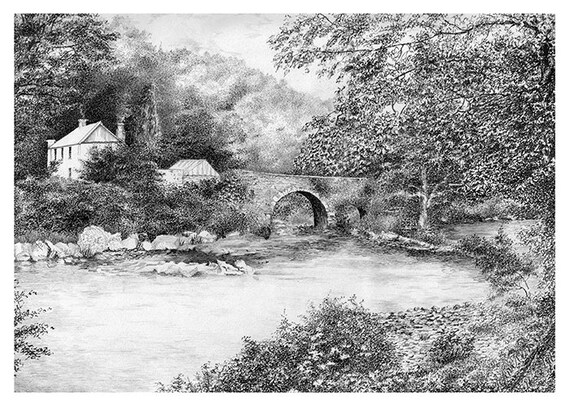 Adult Coloring Page Stone Bridge 1912 Etching Digitally Etsy
