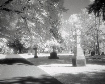 Historic Cemetery Celtic Cross, Portland, Oregon - Black & White Infrared Film - Giclee Prints or Note Card - Archival Materials