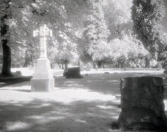 Historic Cemetery Celtic Cross, Portland, Oregon - Black & White Infrared Film - Giclee Prints or Note Card - Archival Materials