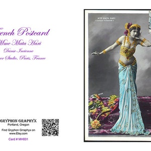 Mata Hari - Exotic Dancer - Spy - French Postcard - Restored Hand Colored Photograph - Archival Materials - Gicle'e Prints & Note Card image 2