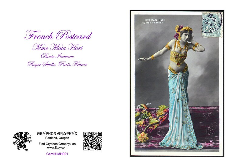 Mata Hari - Exotic Dancer - Spy - French Postcard - Restored Hand Colored Photograph - Archival Materials - Gicle'e Prints & Note Card image 2