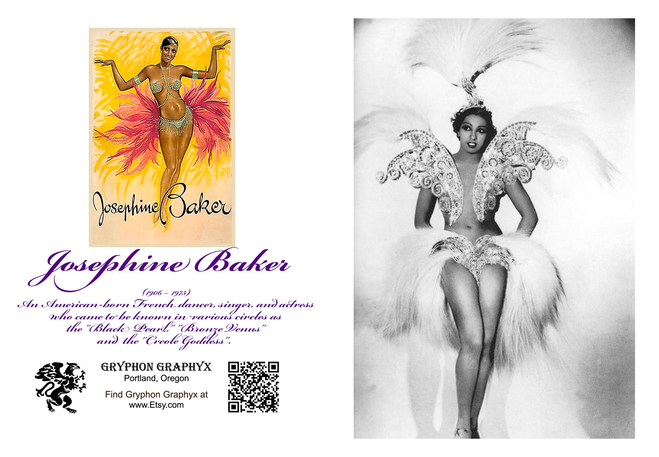 Josephine Baker - Black Pearl - Nude/semi-nude - Burlesque - Singer - Exotic Dancer - Vintage