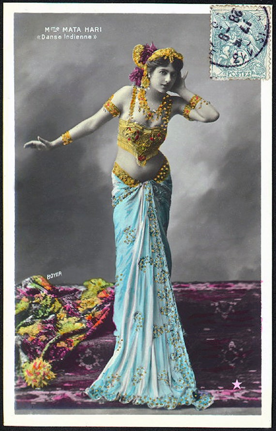 Mata Hari - Exotic Dancer - Spy - French Postcard - Restored Hand Colored Photograph - Archival Materials - Gicle'e Prints & Note Card