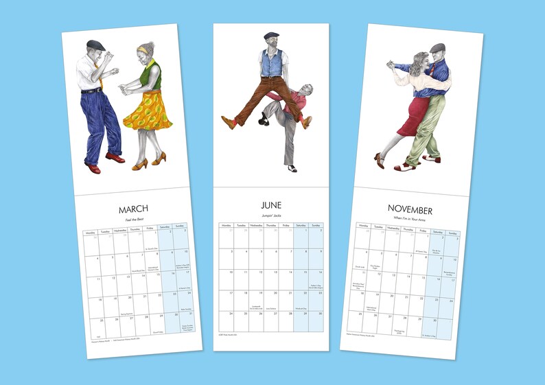 2024 Lindy Hop Wall Calendar Swing Dance Monthly Calendar Wall Calendar Illustrated Planner image 4