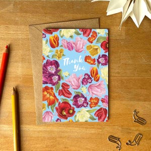 Danke Tulpen Grußkarte mit Umschlag | Frühlingsblumen Karte | Danke Notelet | Frühlingsfarben Karte | Frühlingsblumen Karte