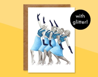 Glamour Girls Lindy Hop Greetings Card with Envelope and Glitter | Blank Birthday Card | Lindy Hop Notelet | Swing Dance Card