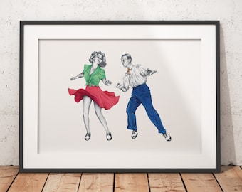Lindy Hop Art Print: Hand-Drawn Swing Dance Illustration