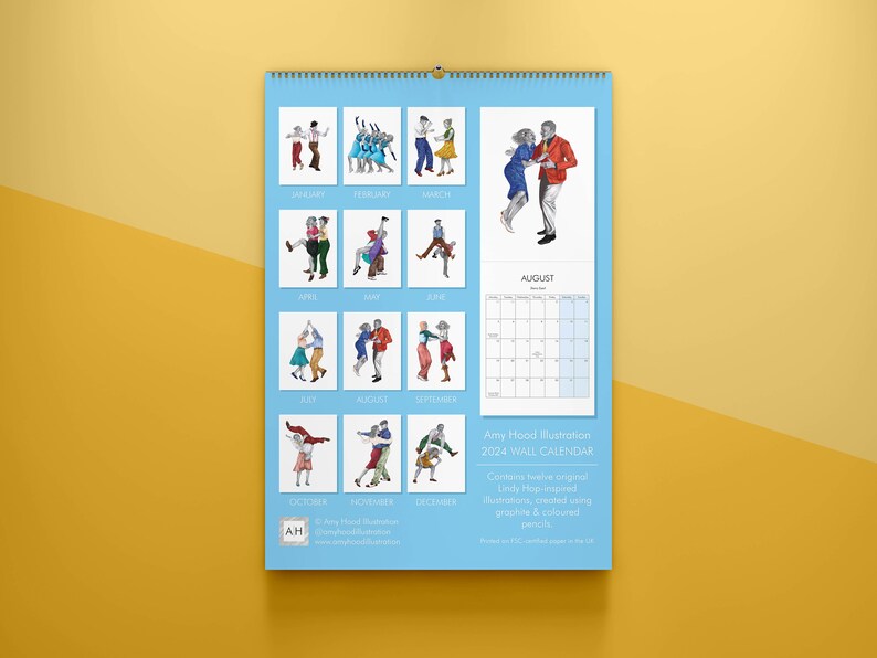 2024 Lindy Hop Wall Calendar Swing Dance Monthly Calendar Wall Calendar Illustrated Planner image 3