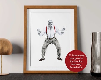 Frankie Manning Print | Lindy Hop Art Print | Hand Drawn Illustration | Swing Dance | Pencil Portrait Art