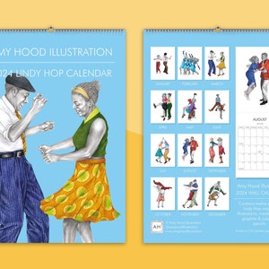 2024 Lindy Hop Wall Calendar Swing Dance Monthly Calendar Wall Calendar Illustrated Planner image 1