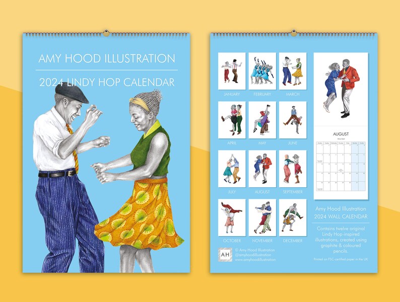 2024 Lindy Hop Wall Calendar Swing Dance Monthly Calendar Wall Calendar Illustrated Planner image 1