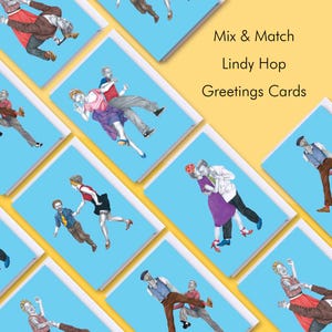 Lindy Hop Dance Greetings Card Set: Vintage Illustration Notelets