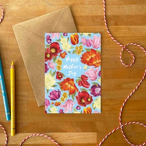 Mother's Day Tulips Greetings Card With Envelope | Spring Flowers Card | Card For a Special Woman | Love You Mum Card | Spring Florals