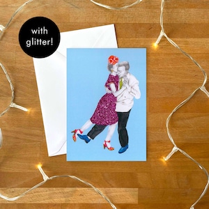 Danse joue contre joue carte de voeux romantique scintillante avec enveloppe | d'anniversaire de danse swing | de lindy hop | Carte d'anniversaire