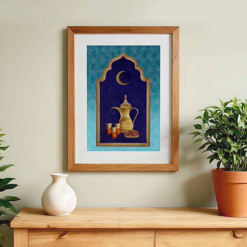Eid Mubarak Art Print | Crescent Moon, Tea Set Illustration image 3