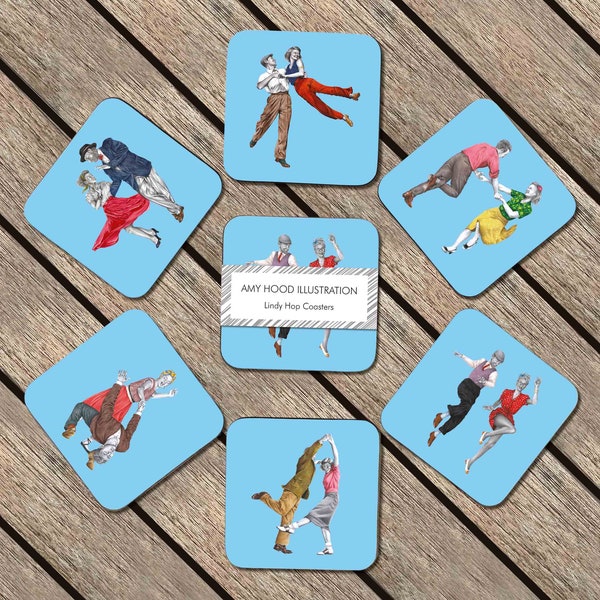 NEW Lindy Hop Coaster Gift Set | Coasters for Swing Dancers | Wooden Coasters Set for Dancers | Coasters Set of 4 | Coasters Set of 6