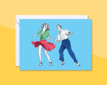 Tacky Annies Lindy Hop Greetings Card With Envelope | Swing Dance Blank Birthday Notelet | Anniversary Card | Fred Astaire