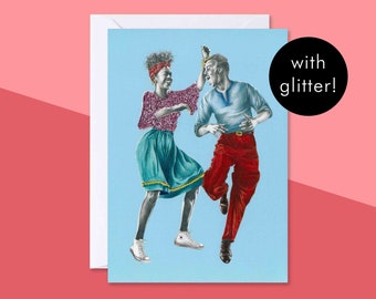 That Friday Feeling Greetings Card With Envelope | Swing Dance Birthday Card | Lindy Hop Card | Anniversary Card | With Glitter