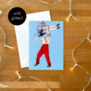 Catch Me If You Can Glitter Geburtstagskarte mit Umschlag | Blanko Geburtstagsnotiz | Rock n Roll Lindy Hop | Swing-Tanz Karte