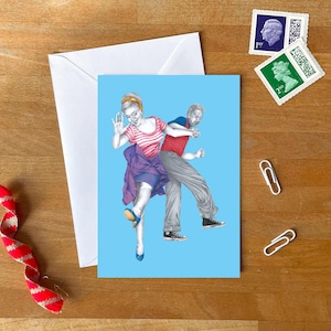 Airplane Charleston Happy Dance Card | Swing Dance Birthday Card | Vintage Lindy Hop Greeting | Retro Dance Gift for Him or Her | Valentines