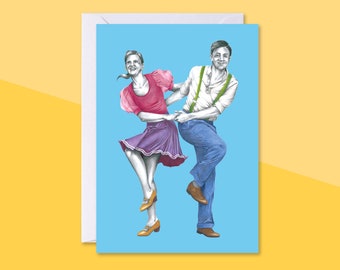 Collegiate Shag Lindy Hop Greetings Card With Envelope | Swing Dance Blank Birthday Card | Illustrated Anniversary Card