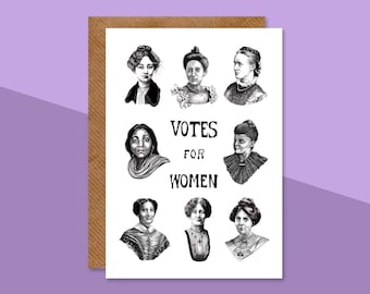 Votes For Women Grußkarte | Feministisches Notizbuch | Blanko Karte mit Kraftpapier Umschlag