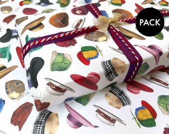 Mad Hatter Fashion Gift Wrap Pack | Vintage Fashion Wrapping Paper | Retro Hats Gift Wrap | Birthday Gift Wrap Pack With Card