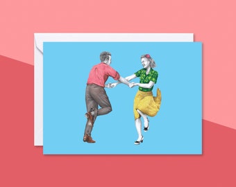 Knees Up Lindy Hop Greetings Card With Envelope | Blank Birthday Card | Collegiate Shag Anniversary Card | Swing Dance Card