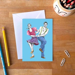 Collegiate Shag Glückliche Tanz Gruß-Karte mit Umschlag | Swing Dance Blanko Geburtstagskarte | Lindy Hop | Jubiläumskarte | Valentinstag