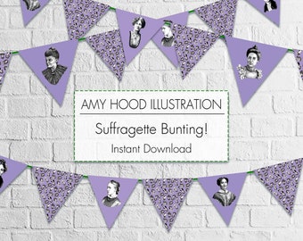 Suffragetten Printable Wimpelkette Flaggen | Stimmen für Frauen Digital Download | Sofortiger Download Feministische Wimpelkette | Herunterladbare Wandkunst