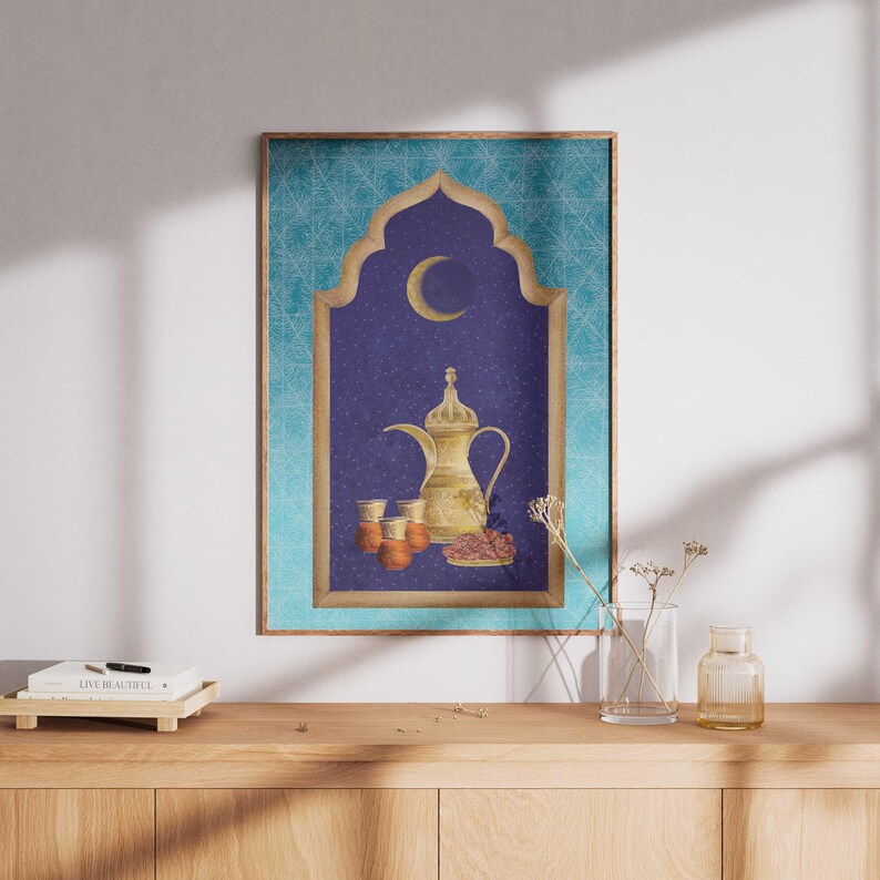 Eid Mubarak Art Print | Crescent Moon, Tea Set Illustration image 7