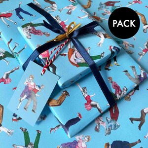 Emballage cadeau Lindy Hop | Feuilles de papier cadeau pour la danse swing | Emballage cadeau d'anniversaire avec carte et étiquettes assorties