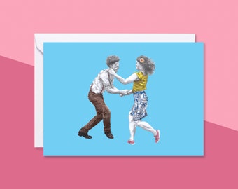 Let's Face the Music Lindy Hop Greetings Card | Blank Card with Envelope | Swing Dance Birthday Card