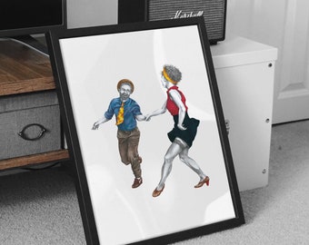 Lindy Hop Swingout Print: Vintage Dance Illustration
